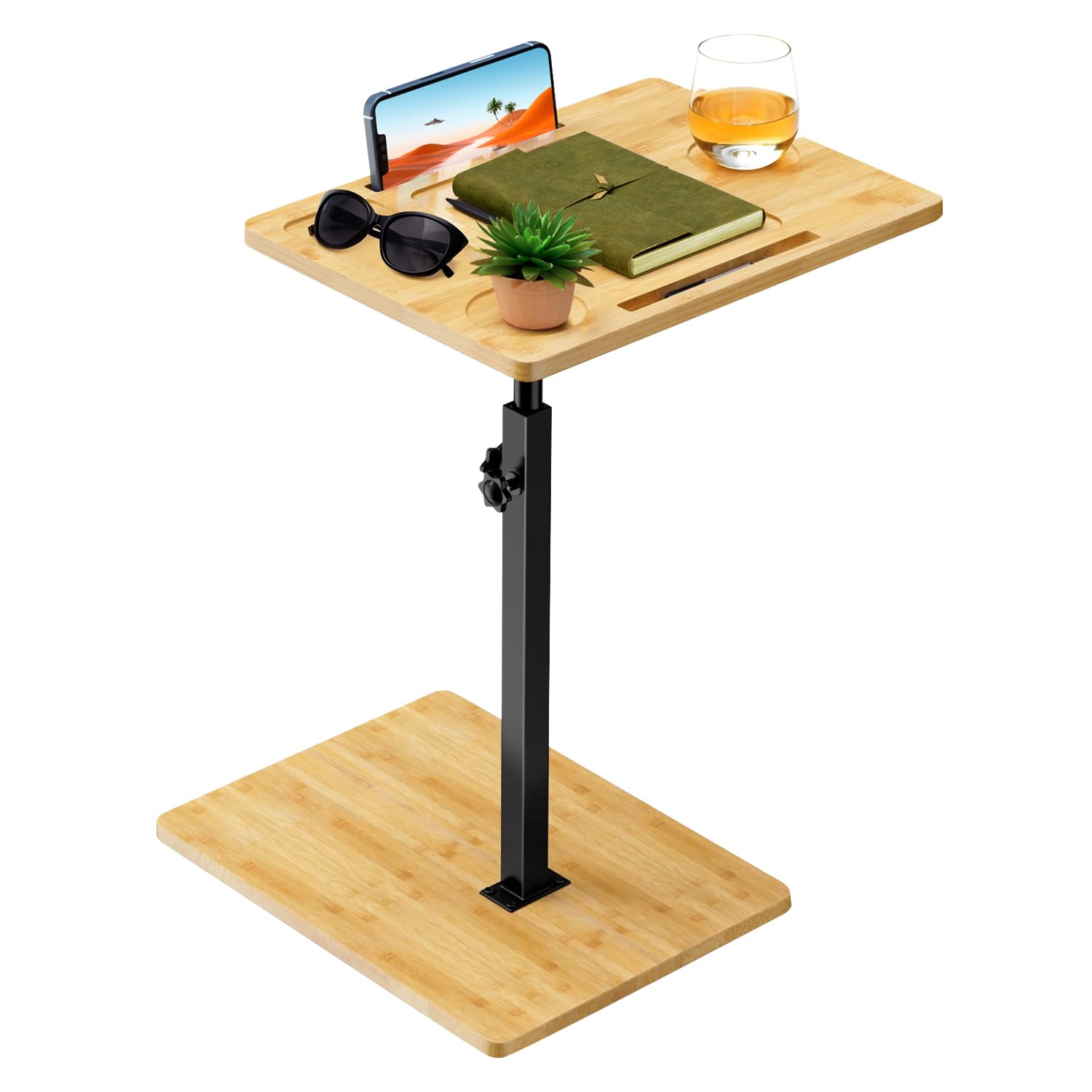 Amazon｜サイドテーブル 昇降式 木製 ワイングラスホルダー付き 高さ